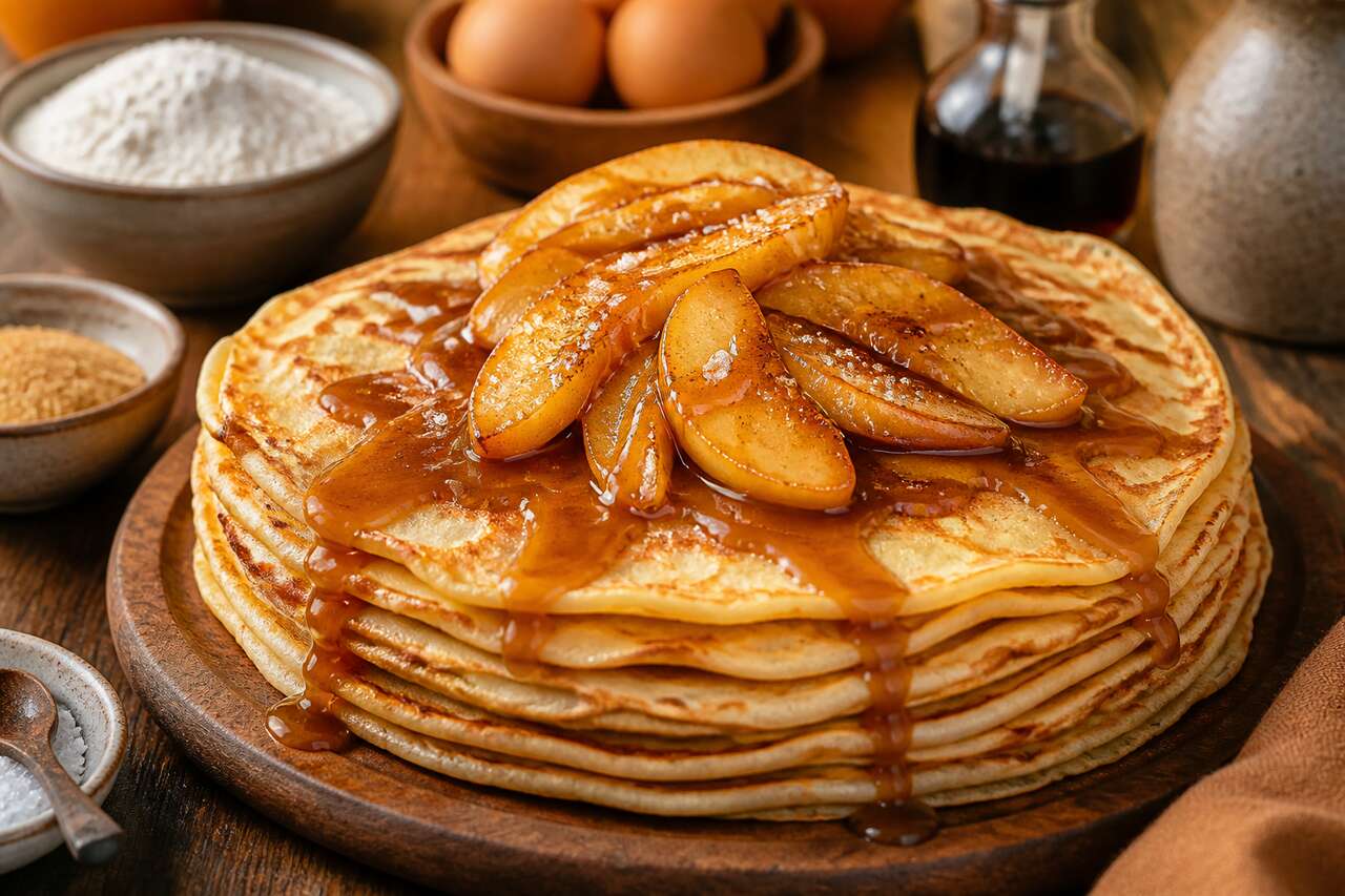 Crêpes aux pommes et caramel au beurre salé : recette gourmande