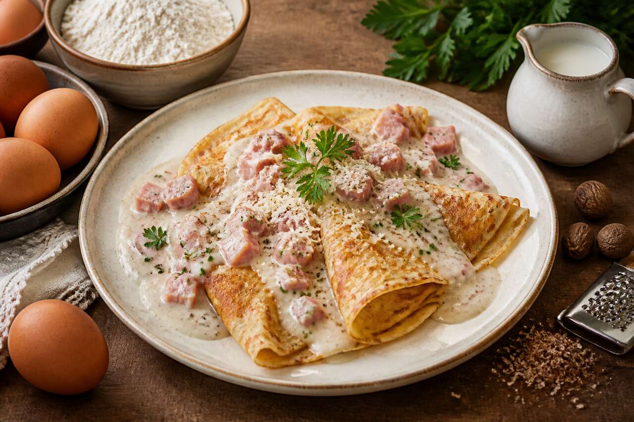 Crêpes et sauce au jambon : recette délicieuse