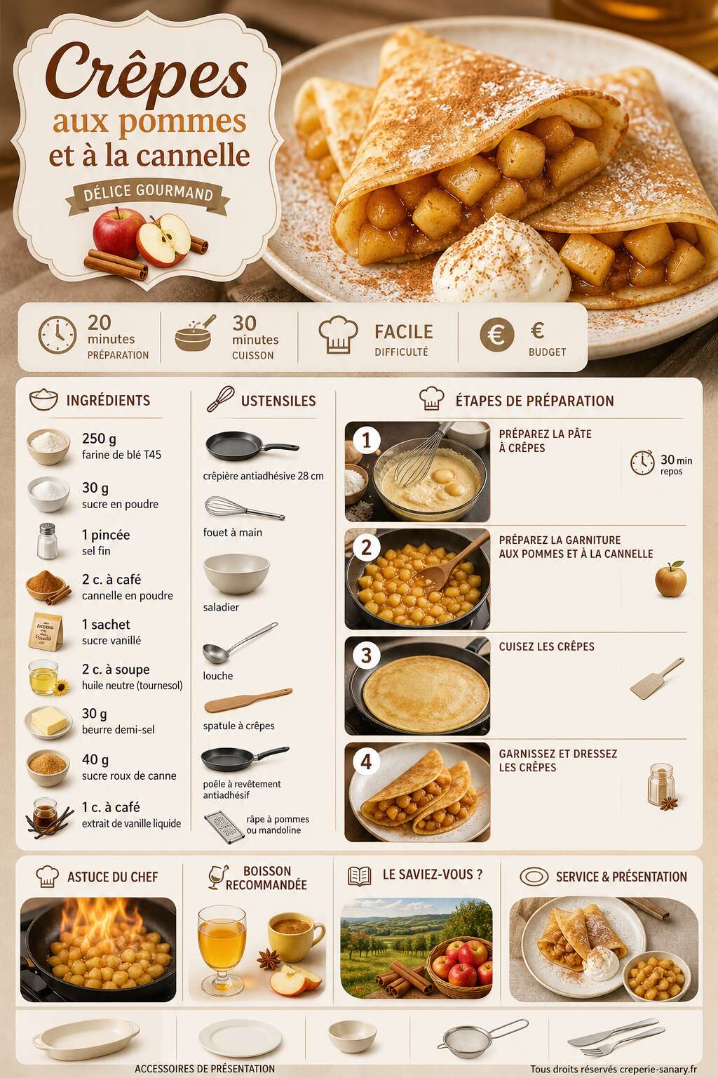 Fiche recette Cr&ecirc;pes aux pommes et &agrave; la cannelle : d&eacute;lice gourmand