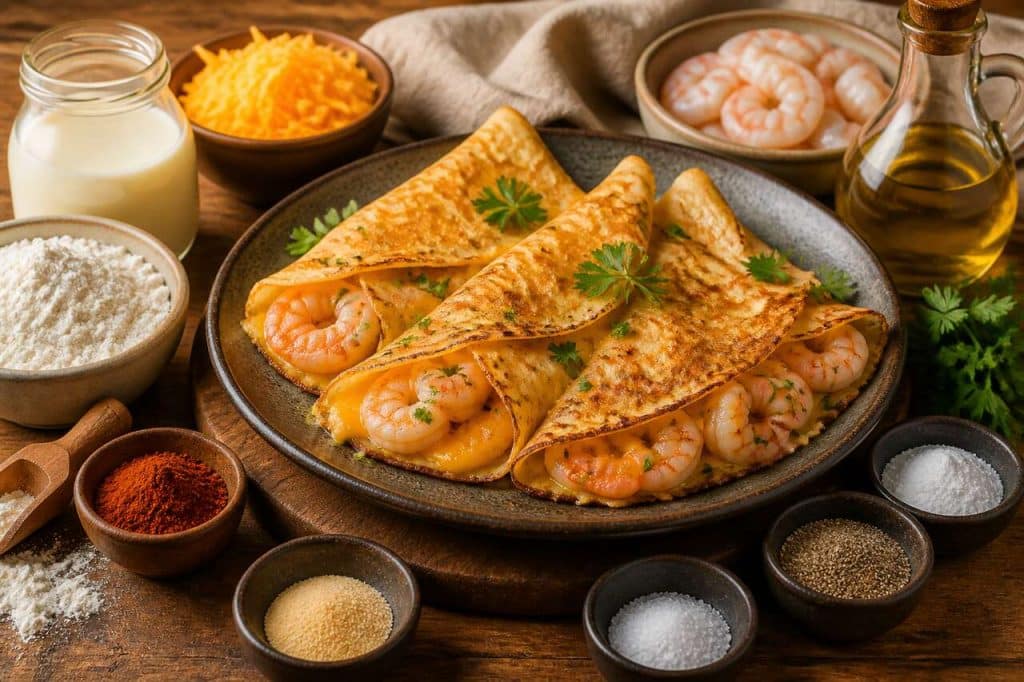 Crêpes aux crevettes et au cheddar : recette savoureuse et facile