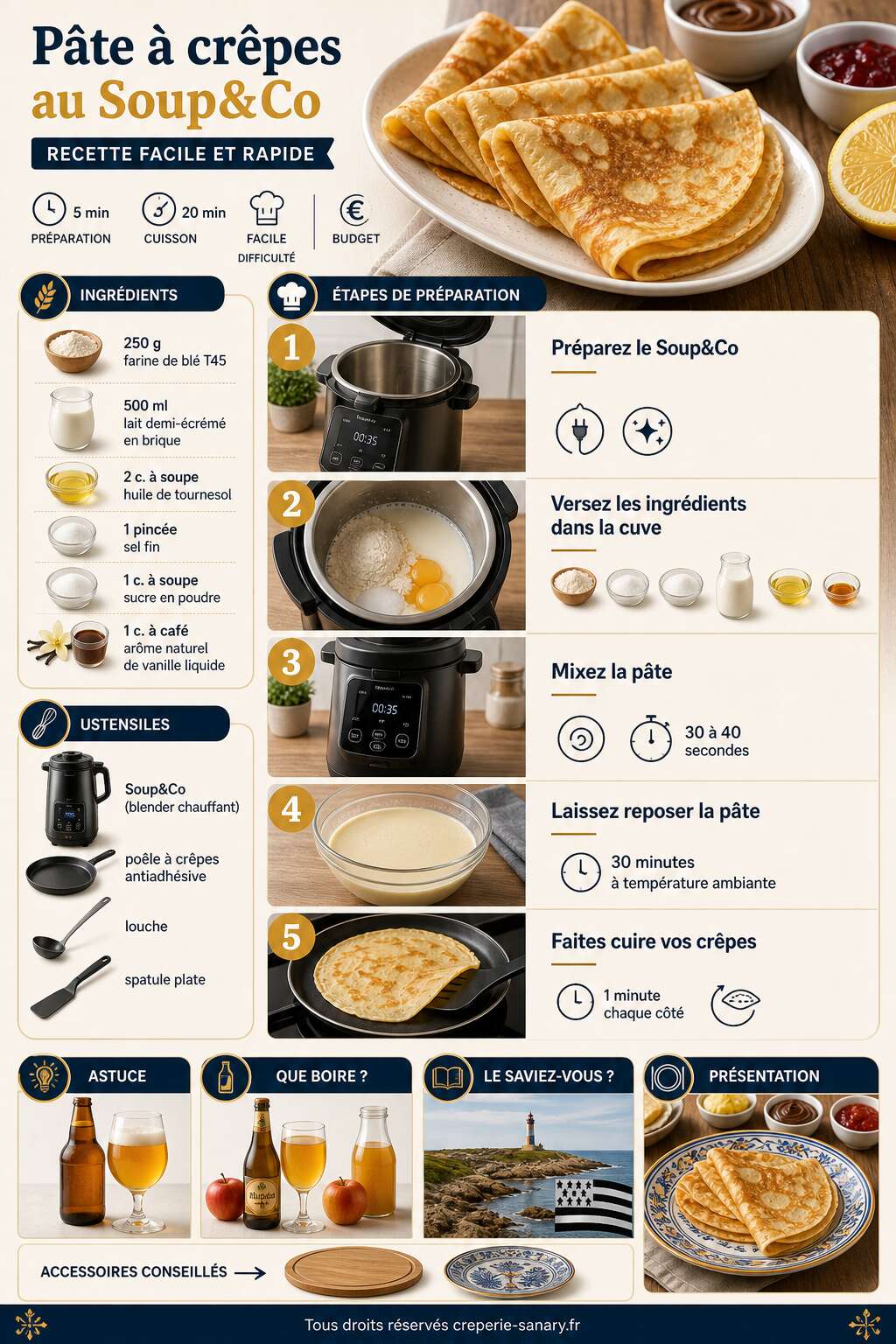 Fiche recette P&acirc;te &agrave; cr&ecirc;pes au Soup&Co : recette facile et rapide