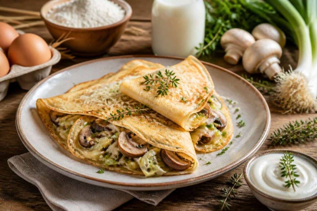 Crêpes légères aux poireaux et champignons : recette savoureuse