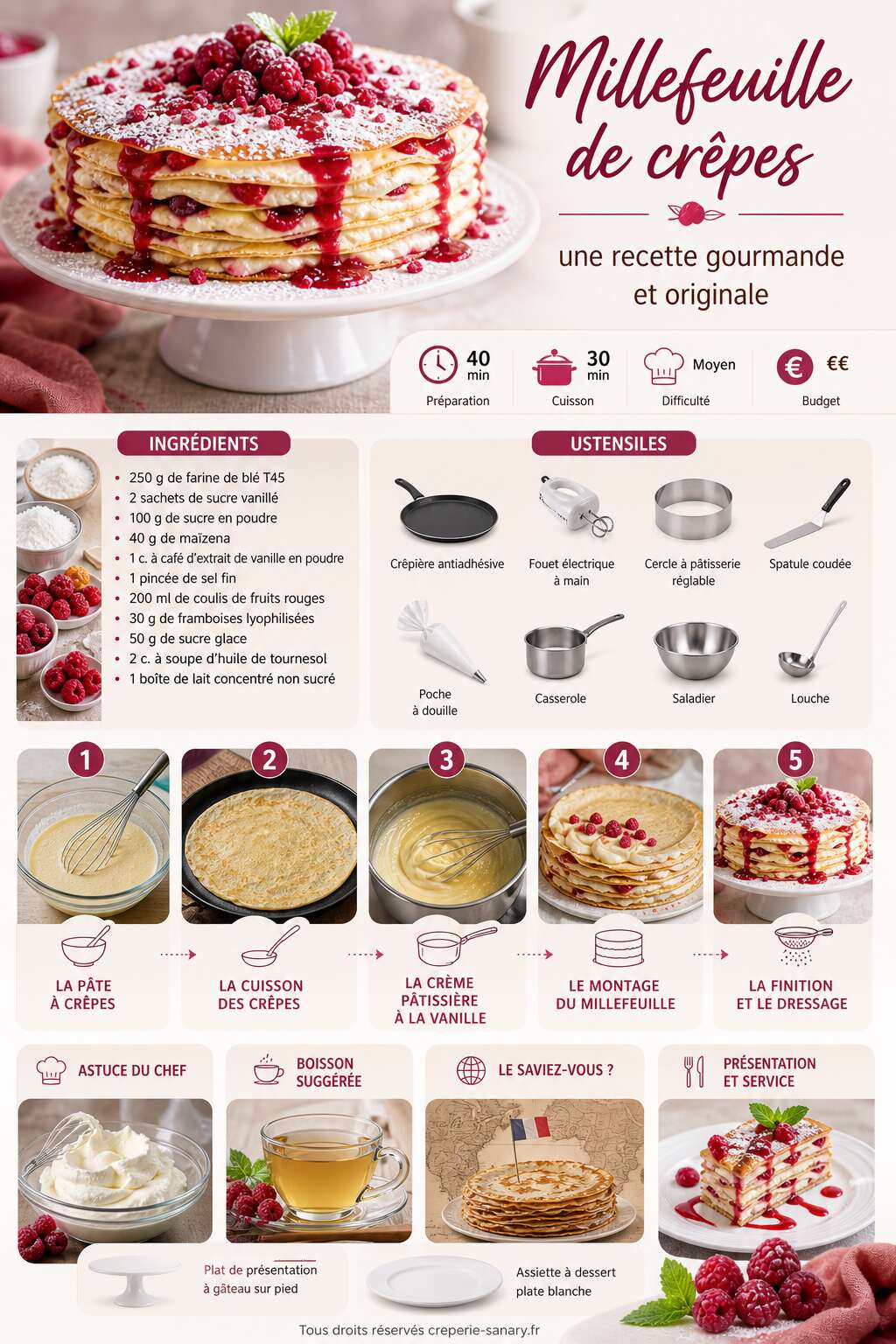 Fiche recette Millefeuille de cr&ecirc;pes : une recette gourmande et originale