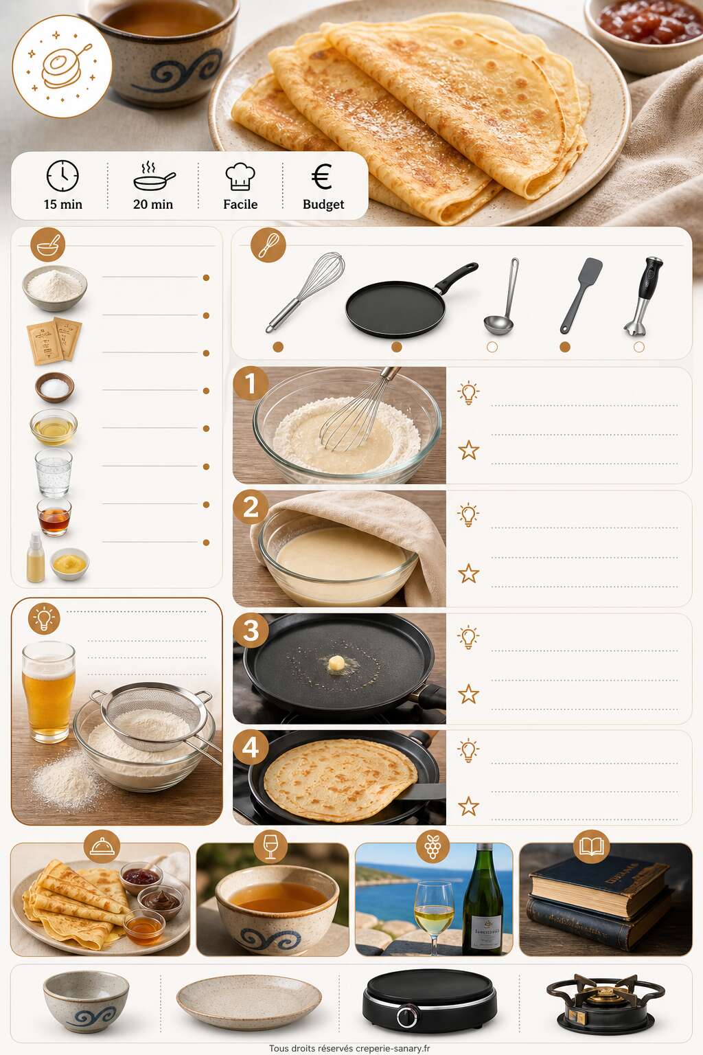 Fiche recette Crêpes légères : recette facile et rapide Fiche recette Crêpes légères : recette facile et rapide