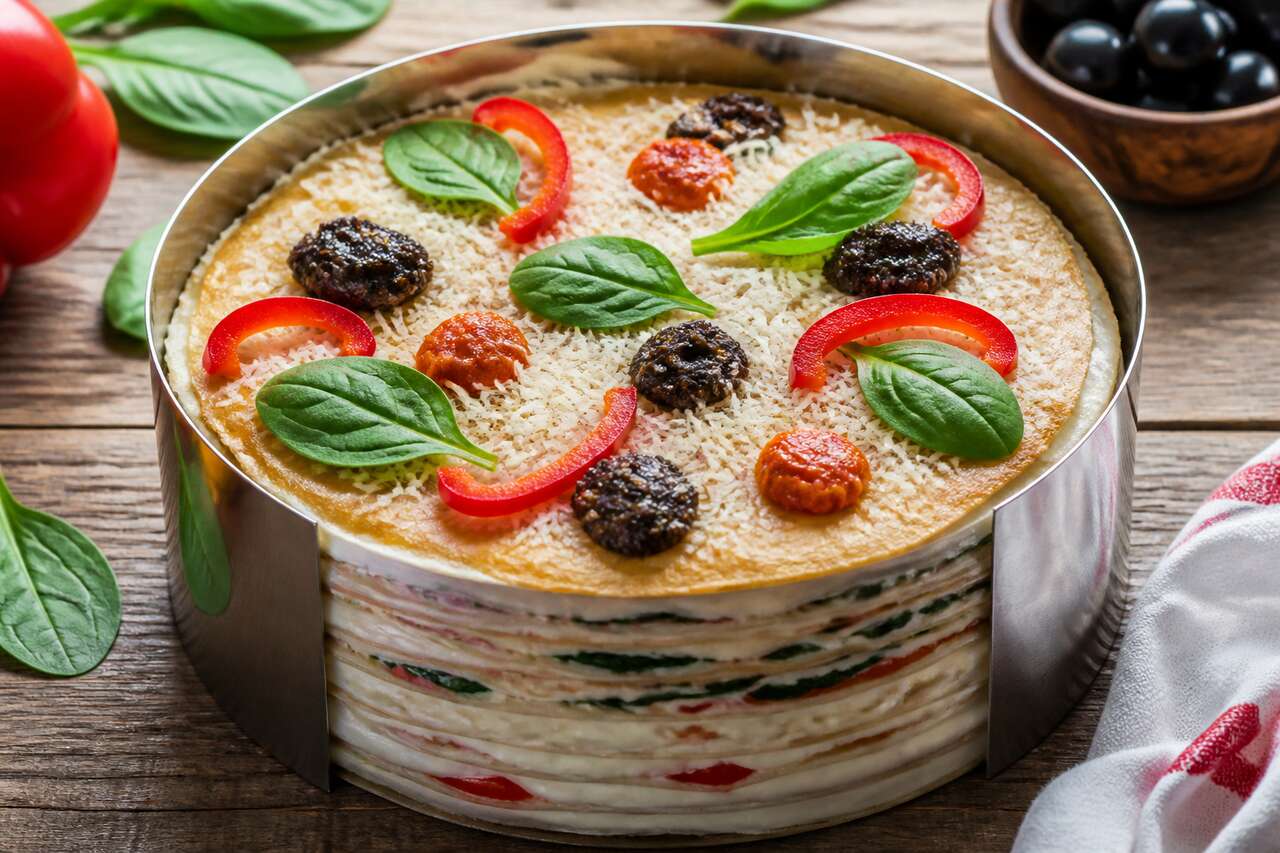 Gâteau de crêpes salées coloré : recette facile et originale
