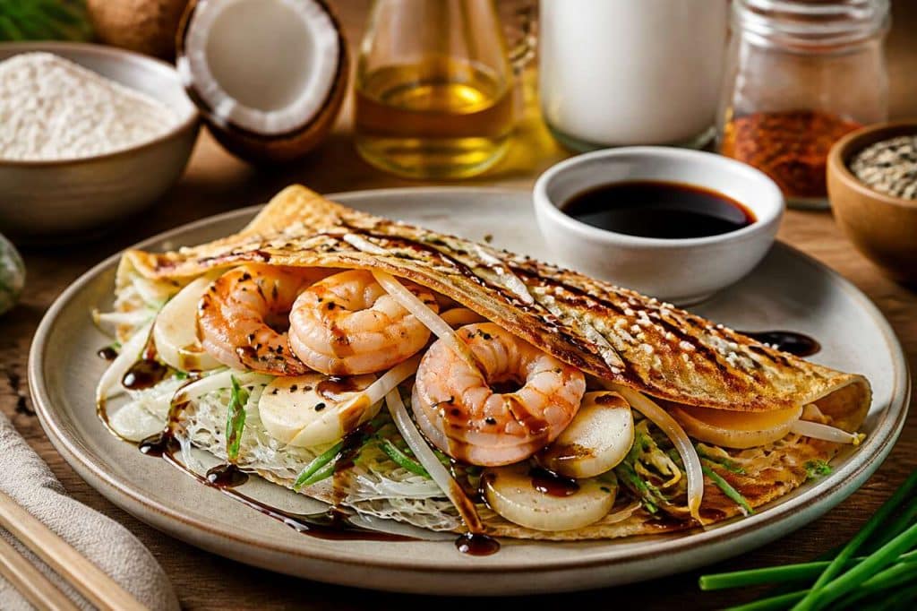 Crêpe aux crevettes et sésame façon nem : recette savoureuse