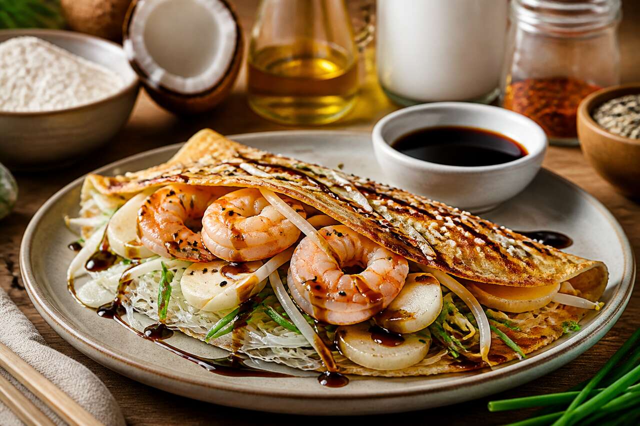 Crêpe aux crevettes et sésame façon nem : recette savoureuse