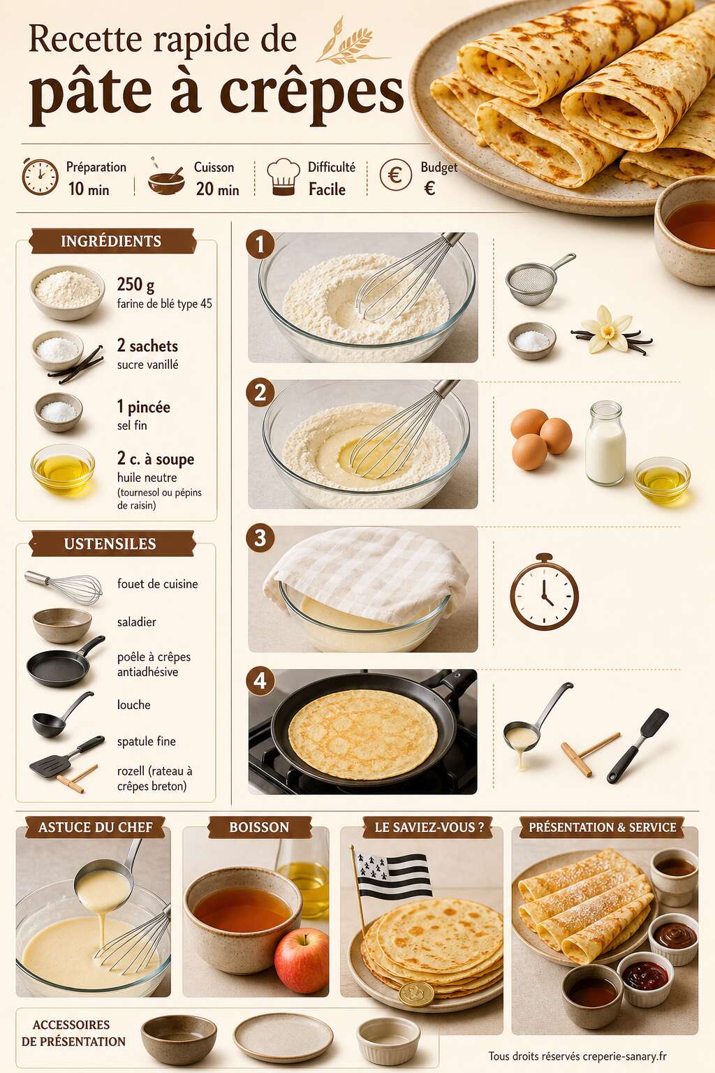Fiche recette Recette rapide de pâte à crêpes Fiche recette Recette rapide de pâte à crêpes