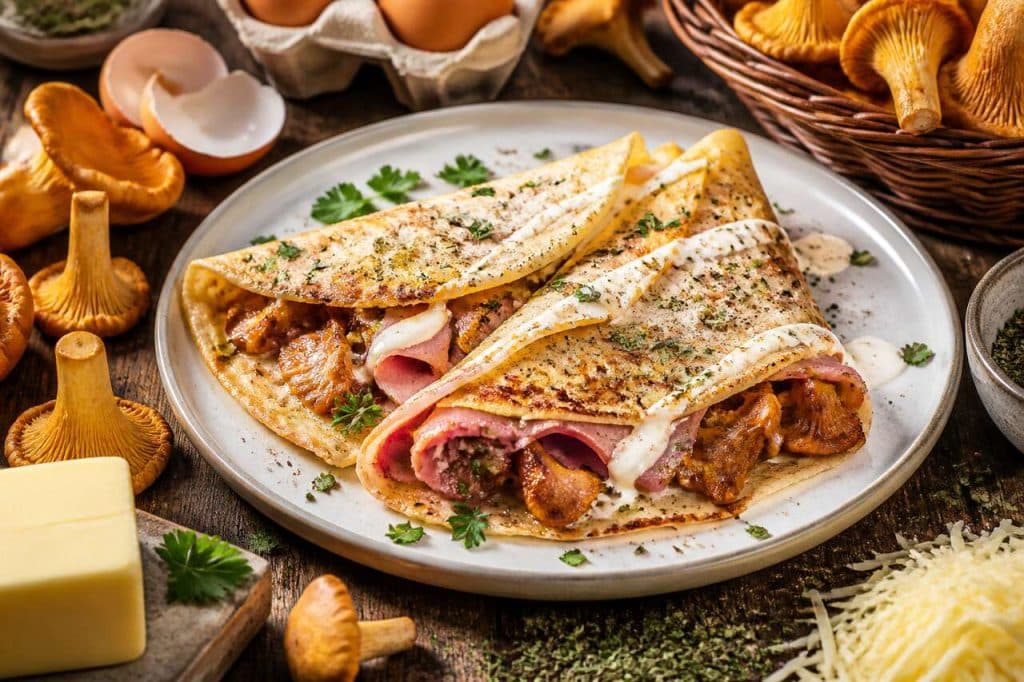 Crêpes aux girolles et jambon d'Ardenne : une recette gourmande