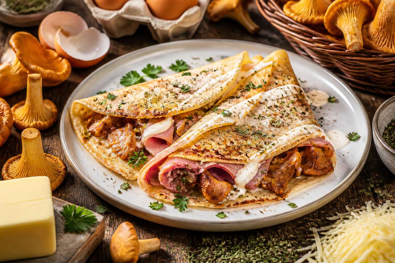 Crêpes aux girolles et jambon d'Ardenne : une recette gourmande