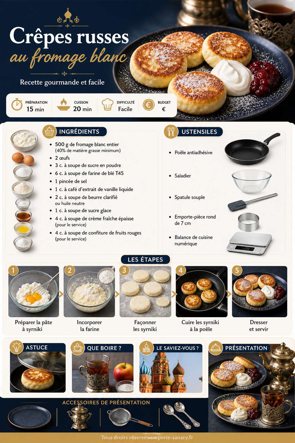 Fiche recette Crêpes russes au fromage blanc : recette gourmande et facile Fiche recette Crêpes russes au fromage blanc : recette gourmande et facile