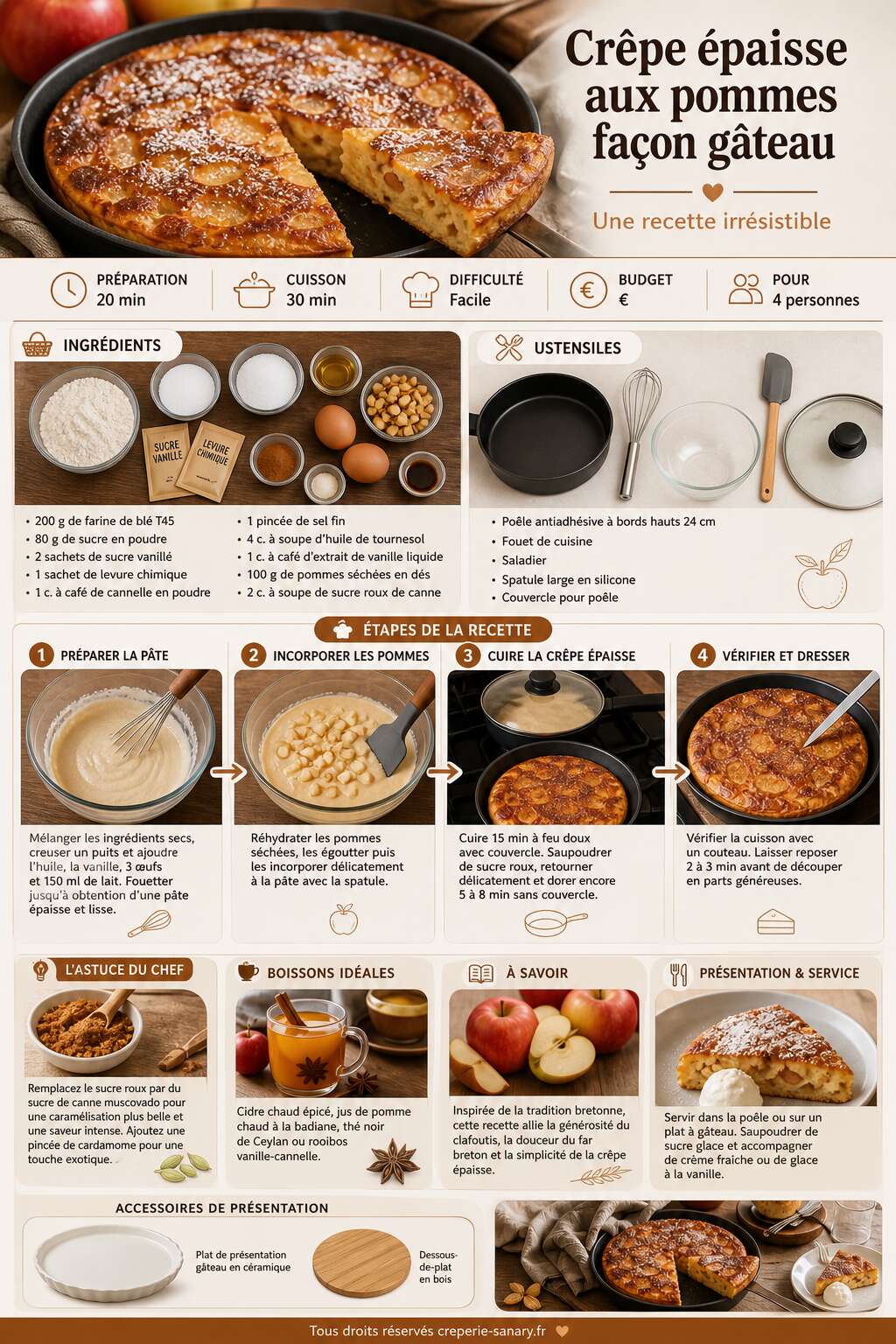 Fiche recette Crêpe épaisse aux pommes façon gâteau : une recette irrésistible Fiche recette Crêpe épaisse aux pommes façon gâteau : une recette irrésistible