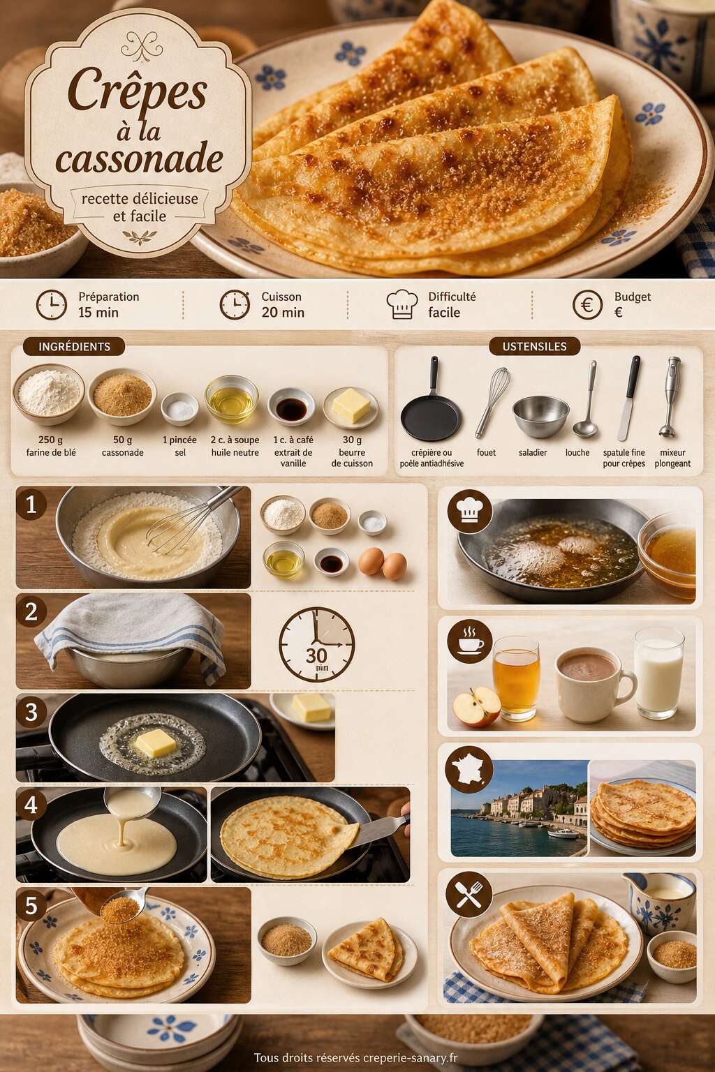 Fiche recette Crêpes à la cassonade : recette délicieuse et facile Fiche recette Crêpes à la cassonade : recette délicieuse et facile
