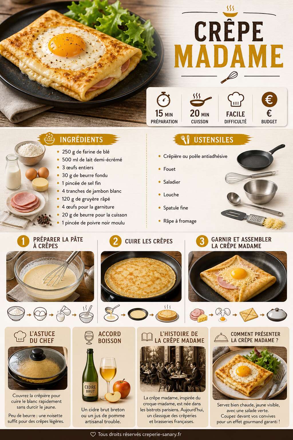 Fiche recette Recette de crêpe Madame : délice gourmand à découvrir Fiche recette Recette de crêpe Madame : délice gourmand à découvrir