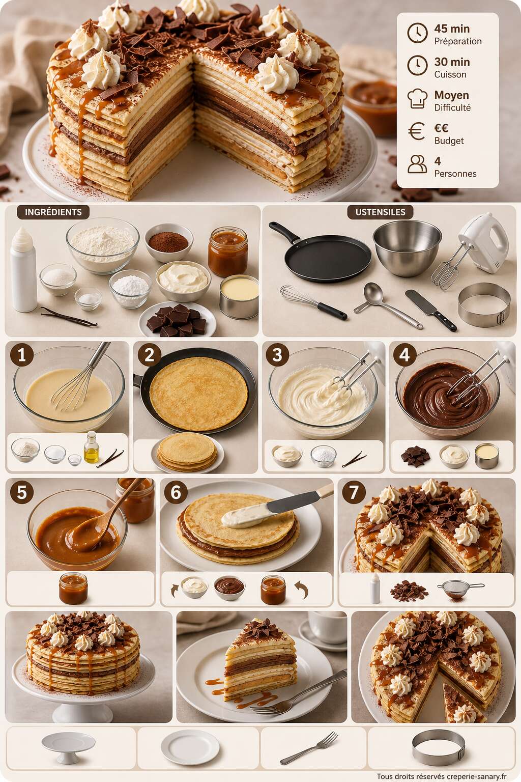 Fiche recette G&acirc;teau de cr&ecirc;pes aux 3 parfums : recette gourmande