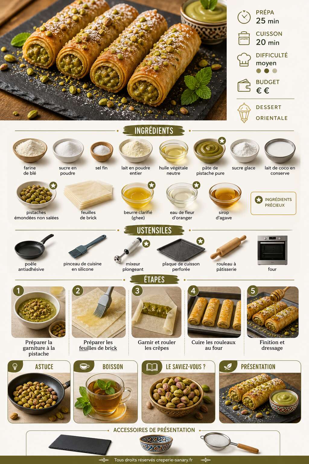 Fiche recette Cr&ecirc;pes roul&eacute;es croustillantes &agrave; la pistache : recette gourmande