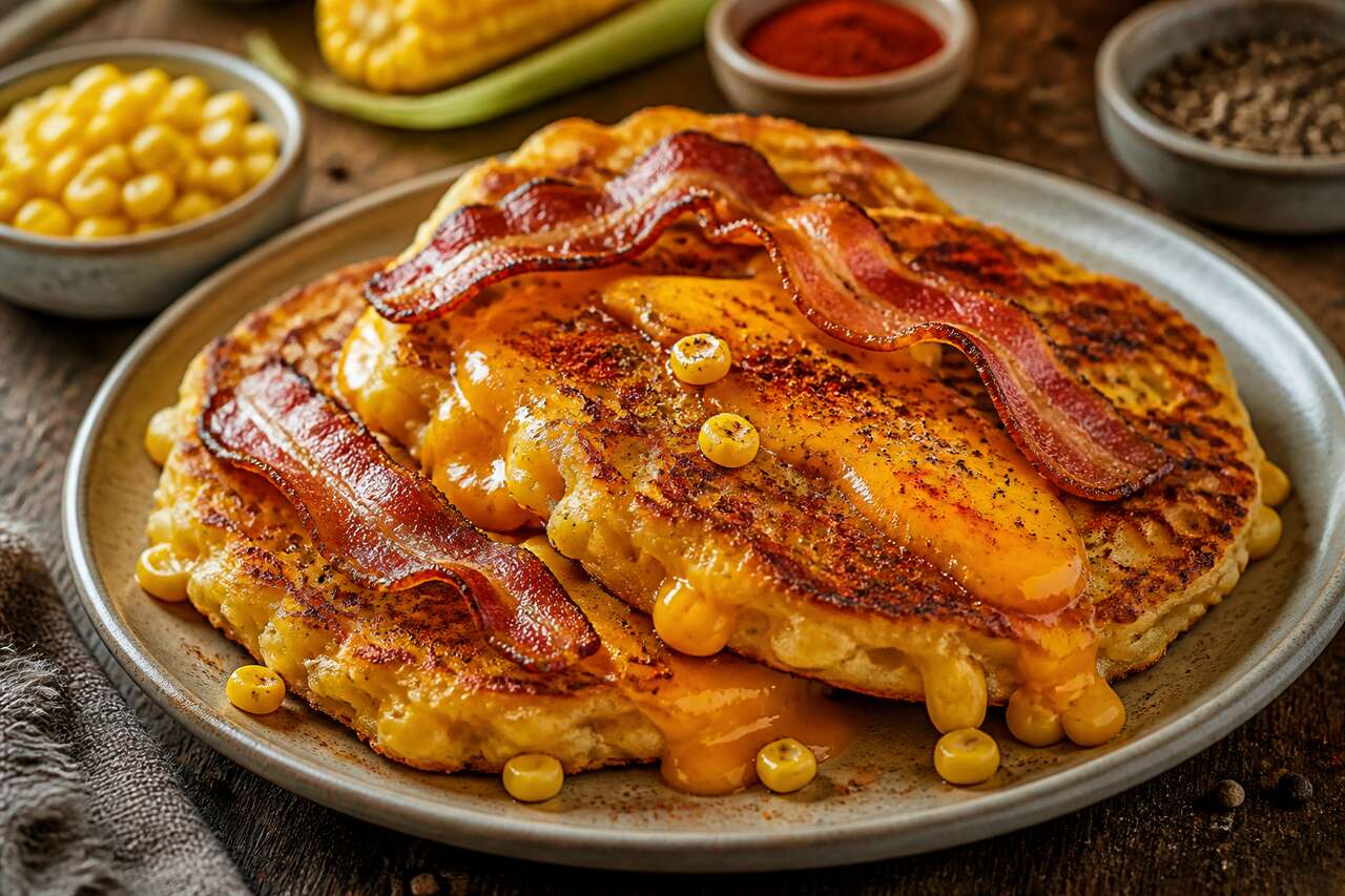 Crêpes de maïs au fromage fondu et bacon : recette savoureuse et facile