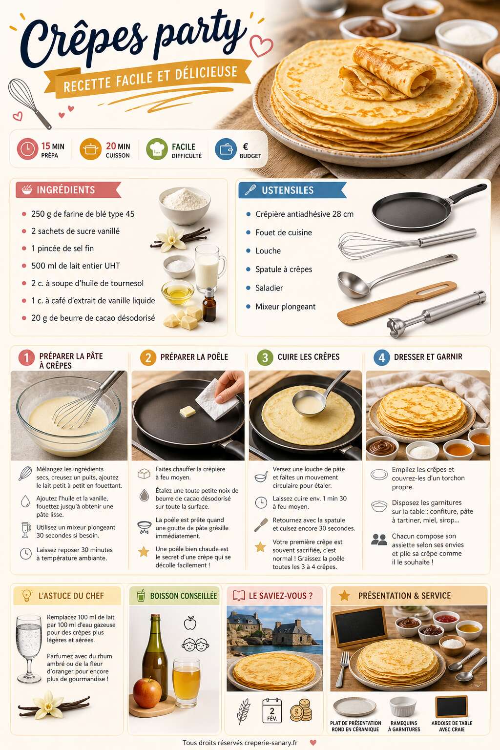 Fiche recette Crêpes party : recette facile et délicieuse Fiche recette Crêpes party : recette facile et délicieuse