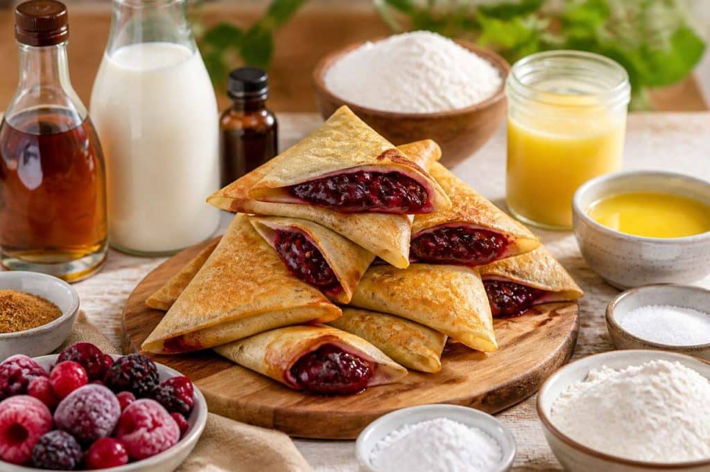 Samoussas de crêpes au rhum et compotée de fruits rouges : recette gourmande