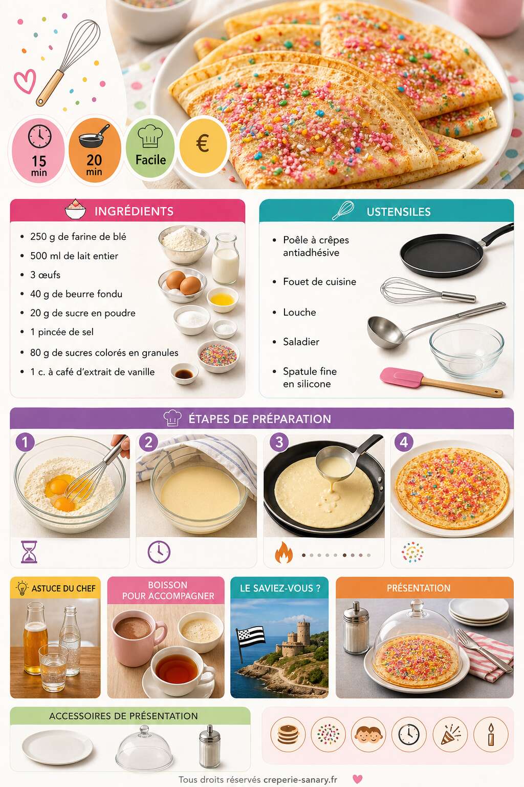 Fiche recette Crêpes faciles aux sucres colorés : une recette gourmande Fiche recette Crêpes faciles aux sucres colorés : une recette gourmande