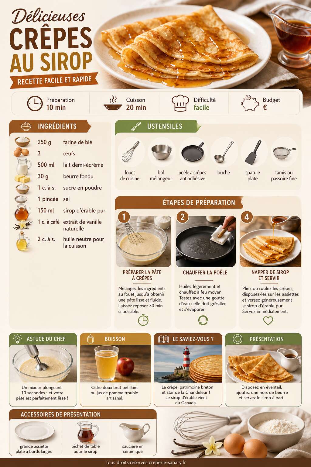 Fiche recette D&eacute;licieuses cr&ecirc;pes au sirop : recette facile et rapide