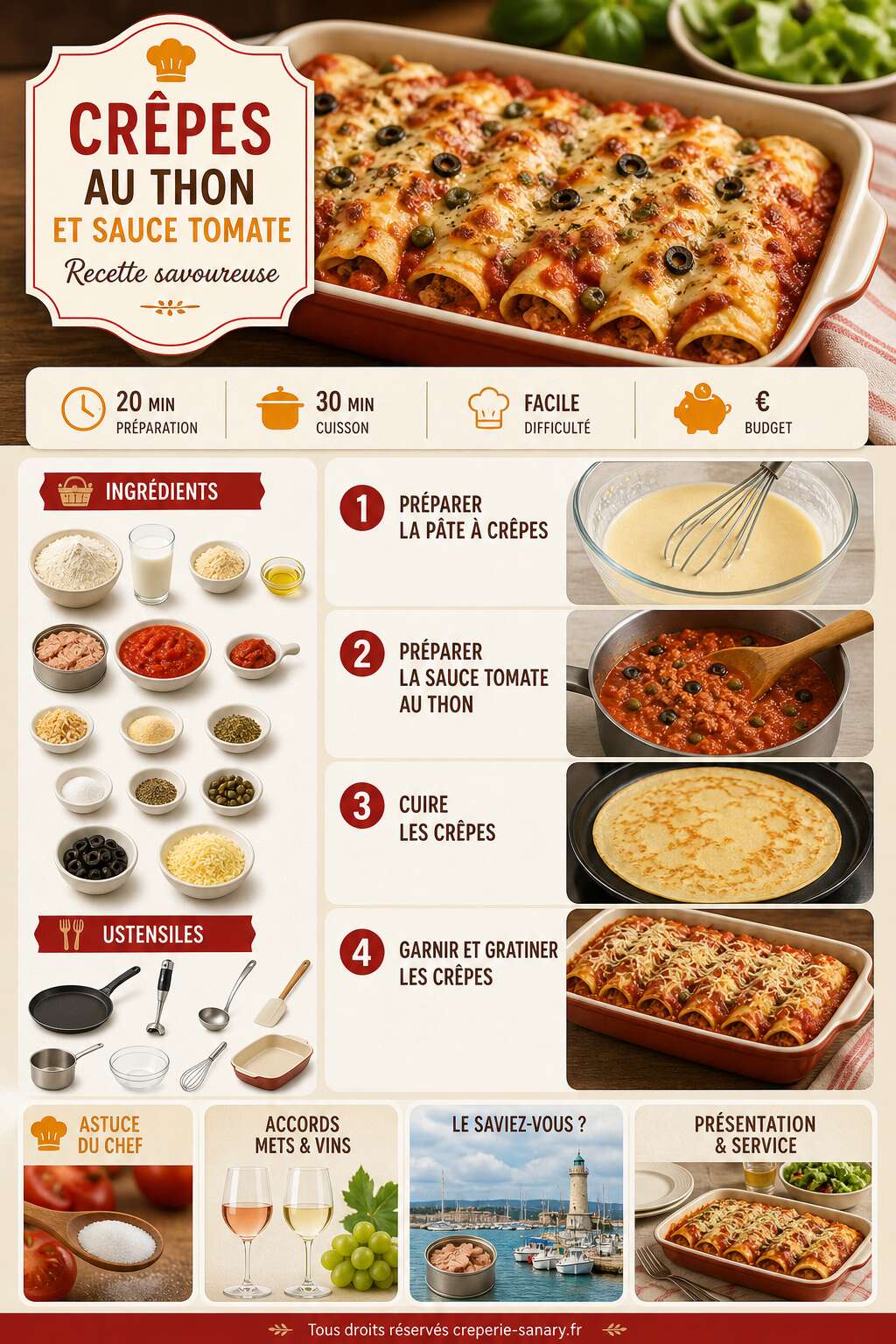 Fiche recette Crêpes au thon et sauce tomate : recette savoureuse Fiche recette Crêpes au thon et sauce tomate : recette savoureuse