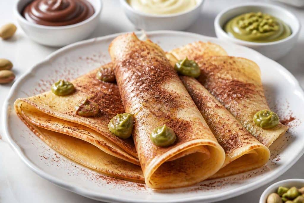Crêpes légères au yaourt : chocolat, vanille et pistache