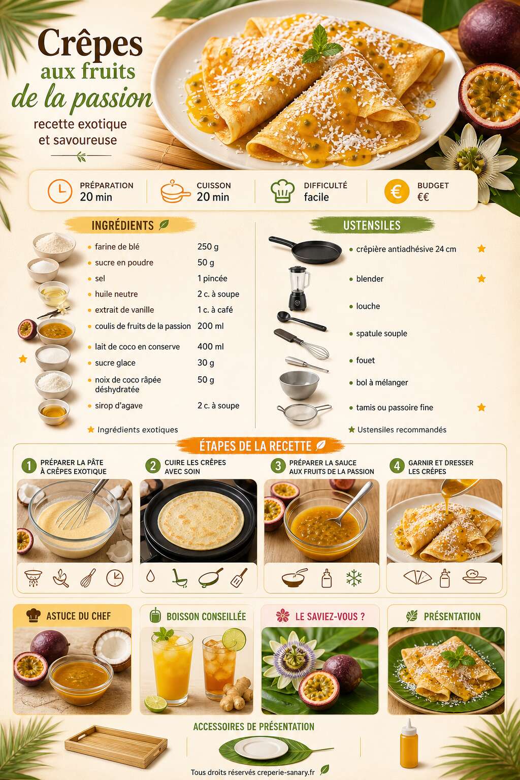 Fiche recette Cr&ecirc;pes aux fruits de la passion : recette exotique et savoureuse