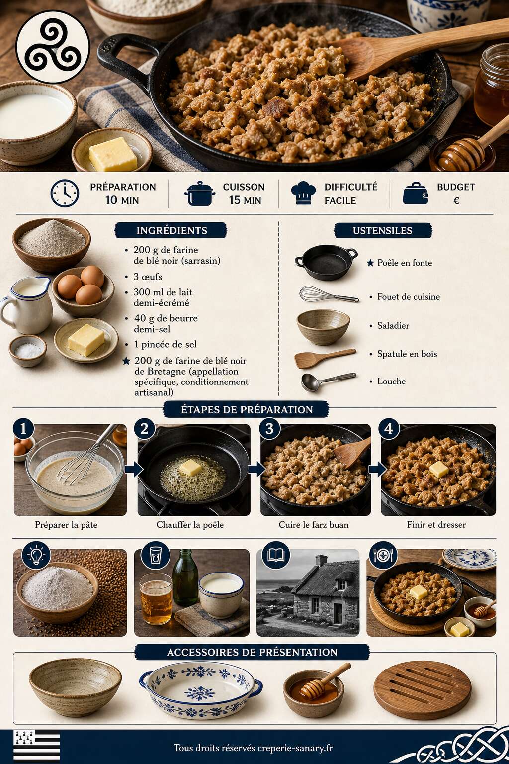 Fiche recette Recette traditionnelle du Farz Buan : cr&ecirc;pe brouill&eacute;e bretonne