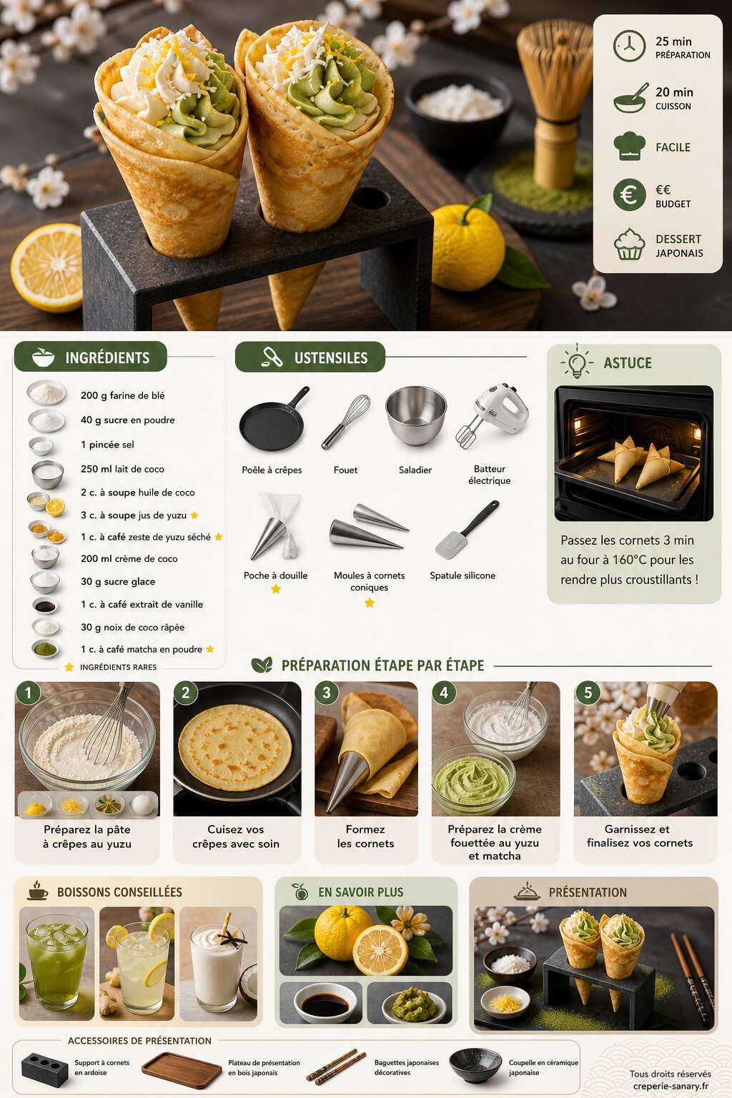 Fiche recette Cr&ecirc;pes japonaises au yuzu : recette gourmande en cornets