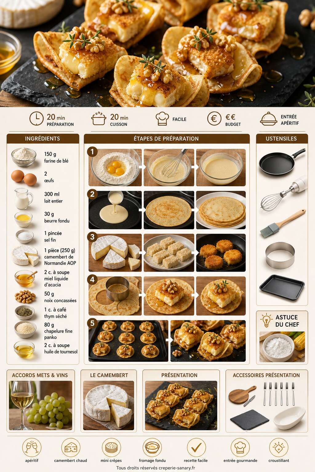 Fiche recette Mini cr&ecirc;pes croustillantes au Camembert : recette gourmande