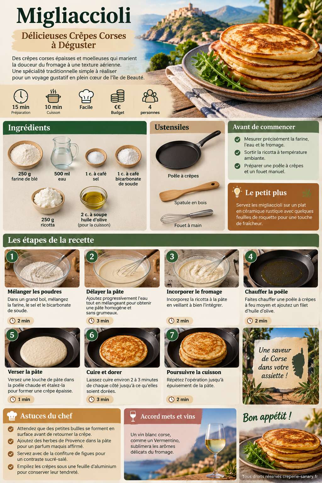 Fiche recette Migliaccioli : délicieuses Crêpes Corses à Déguster Fiche recette Migliaccioli : délicieuses Crêpes Corses à Déguster