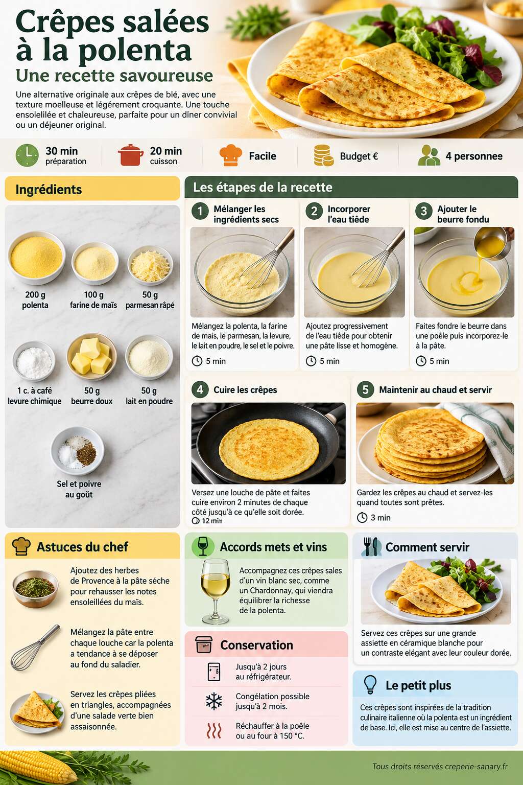 Fiche recette Crêpes salées à la polenta : une recette savoureuse Fiche recette Crêpes salées à la polenta : une recette savoureuse