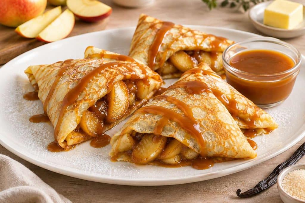 Crêpes façon samoussas aux pommes caramélisées et caramel à la vanille de Madagascar